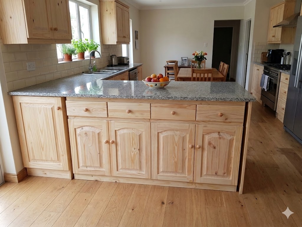 Large 1600mm Solid Pine 4-Drawer Kitchen Counter