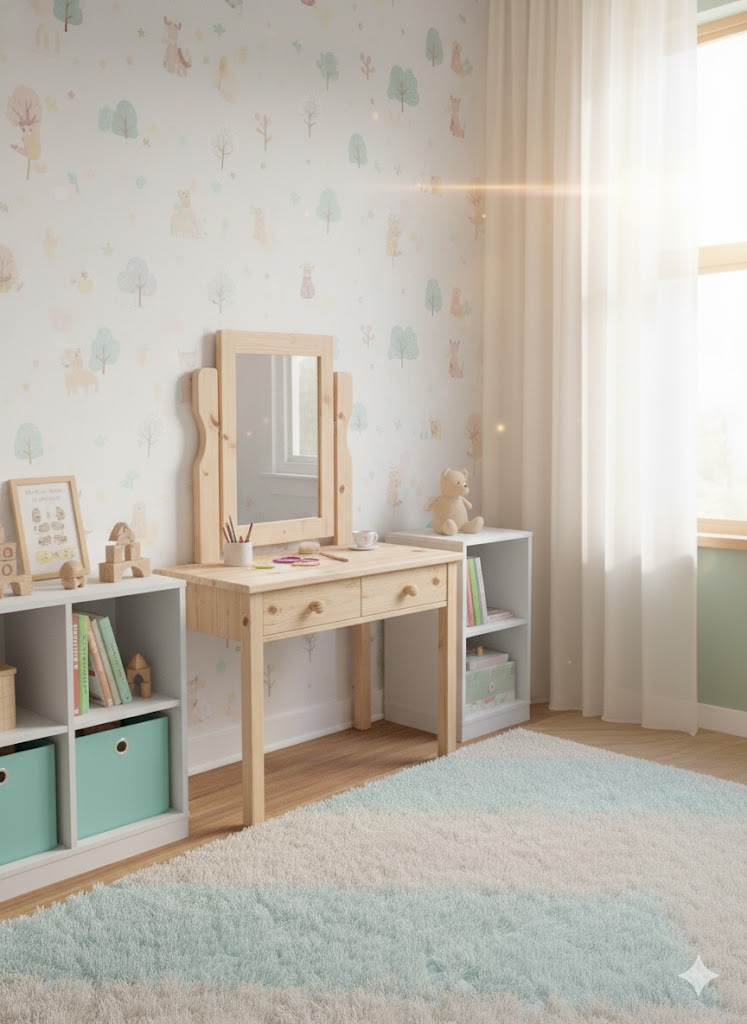 Wooden Children's Dressing Table with Mirror
