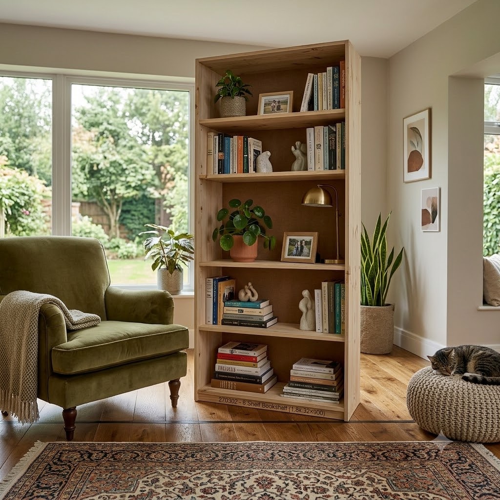 6-Shelf Wooden Bookshelf (900mm)