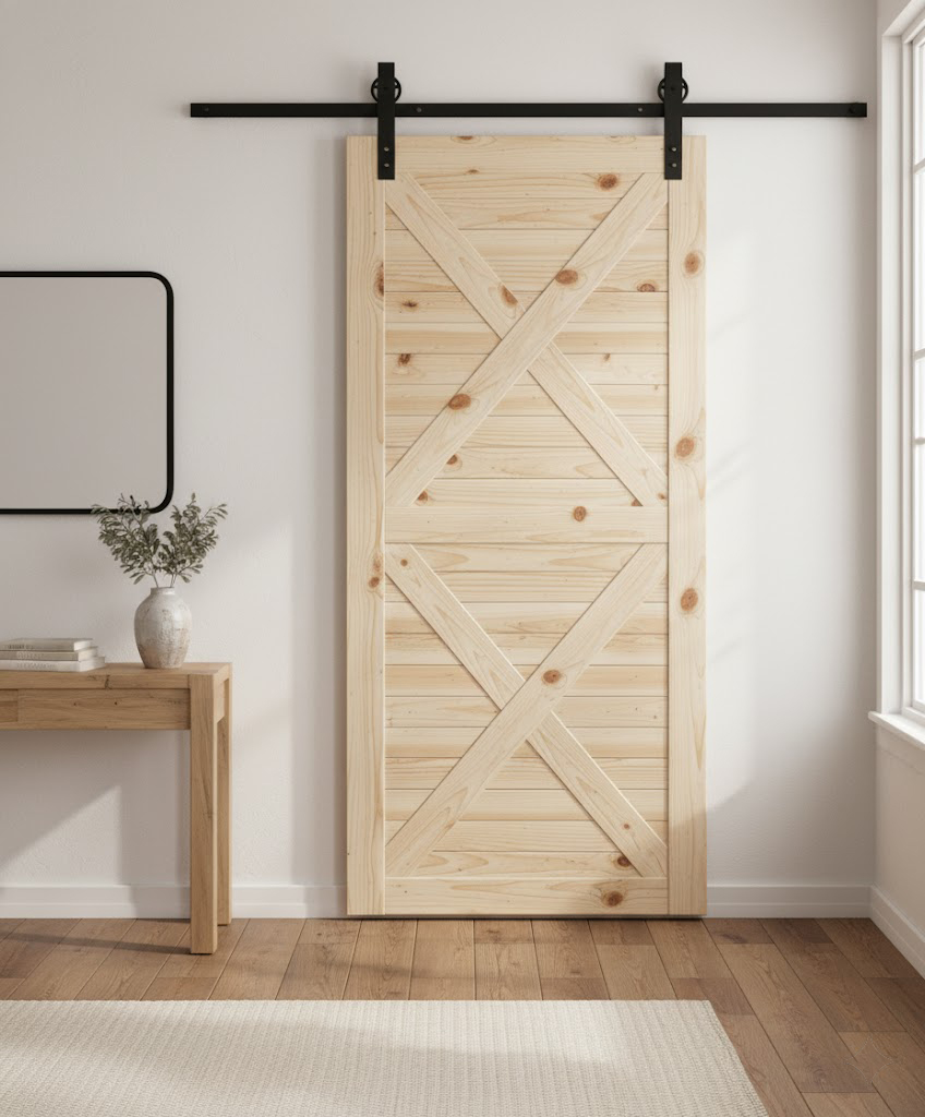 Double X-Brace Horizontal Slat Barn Door Including 2000mm Rail System