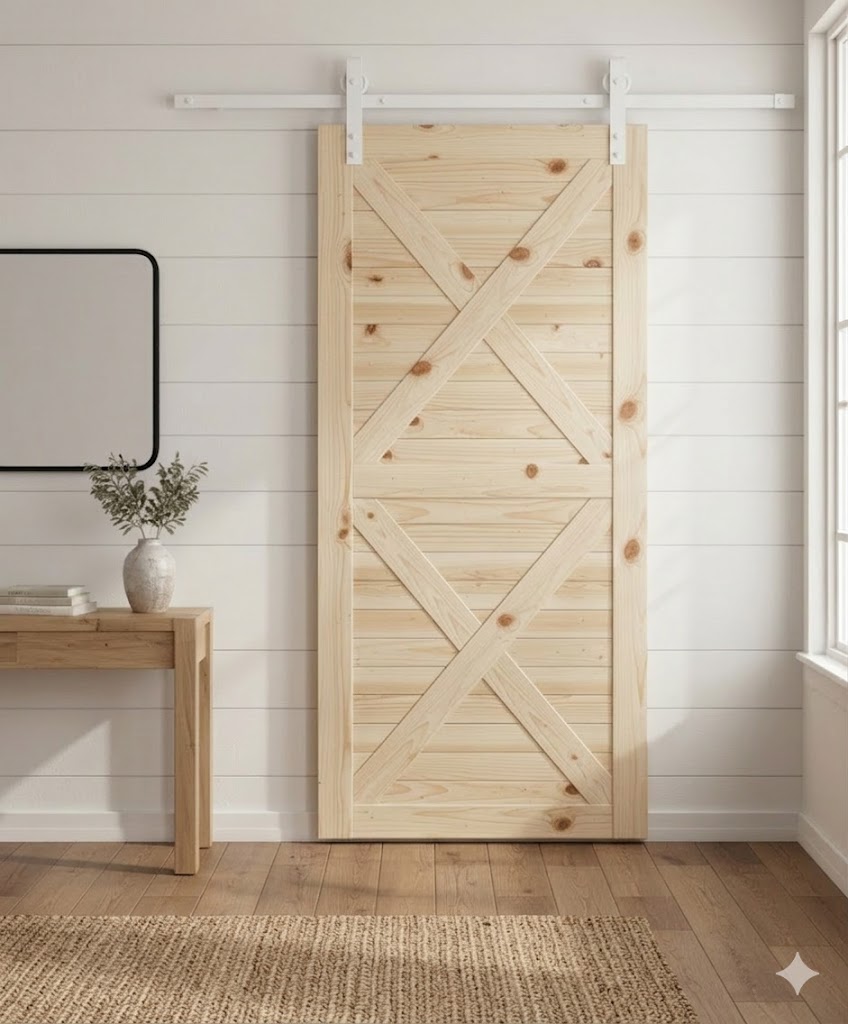 Double Z-Brace Horizontal Slat Barn Door Including 2000mm Rail System - Image 2