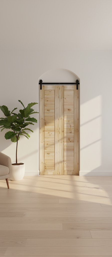 PINE BI-FOLD BARN DOOR INCLUDING 980MM RAIL SYSTEM