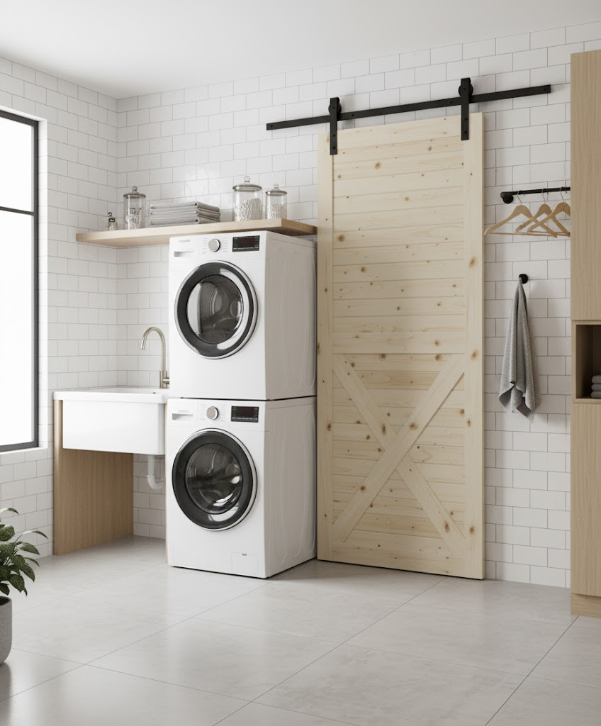 Half X-Brace Horizontal Slat Barn Door Including 2000mm Rail System