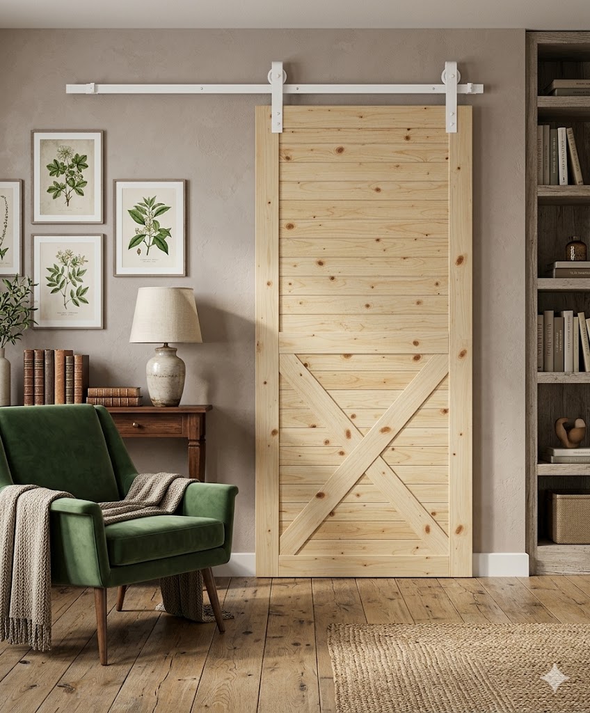 Half X-Brace Horizontal Slat Barn Door Including 2000mm Rail System - Image 2