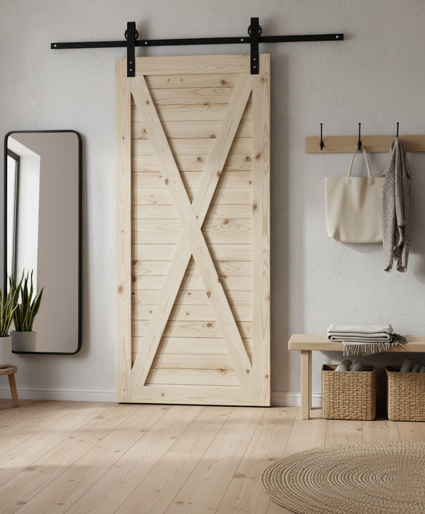 X-Brace Horizontal Slat Barn Door Including 2000mm Rail System