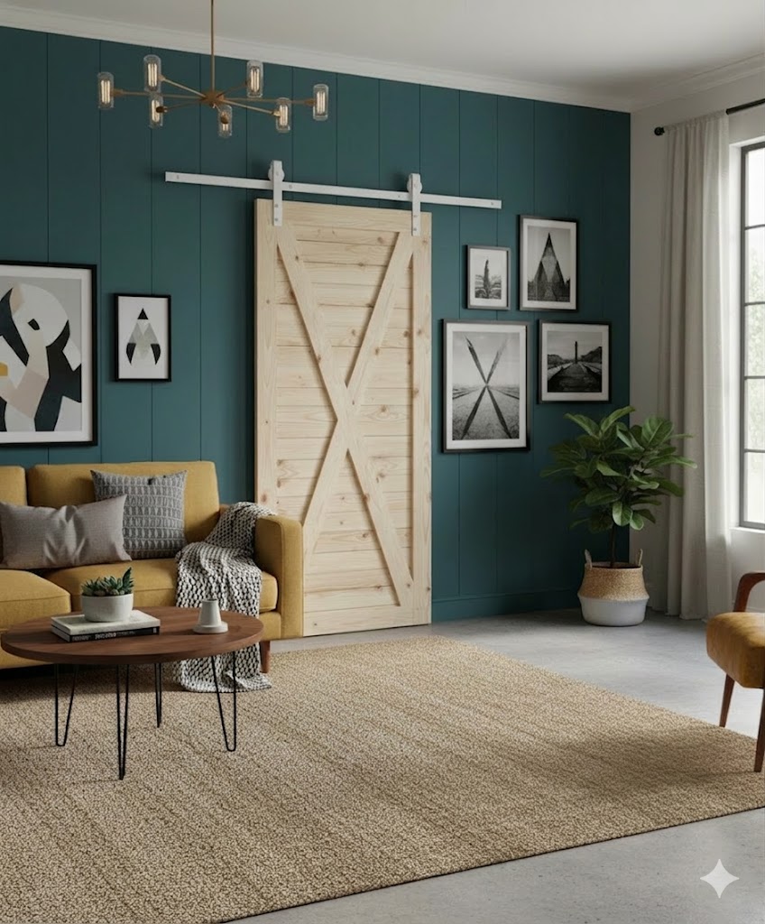 X-Brace Horizontal Slat Barn Door Including 2000mm Rail System - Image 2